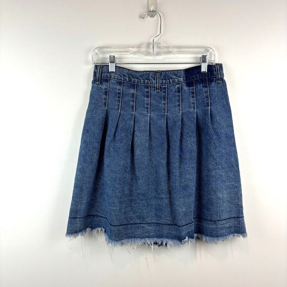 Uniq by Litz Denim Pleated Skirt Distressed Wash — Y2K Boho Prep Size M - Picture 2 of 6